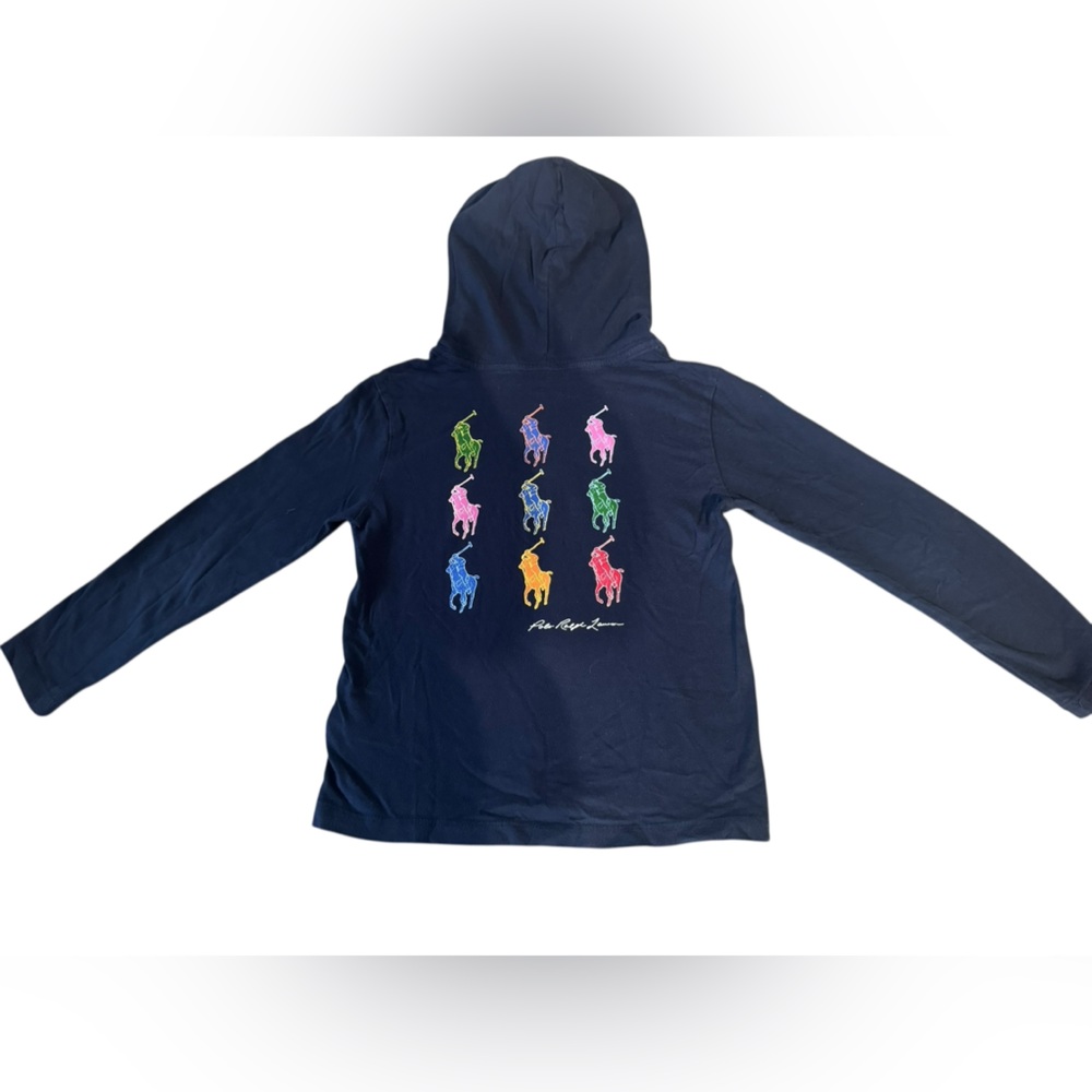 Polo Ralph Lauren Kids Navy Hoodie Multicolor Pony Print Size 6 - Picture 2 of 7
